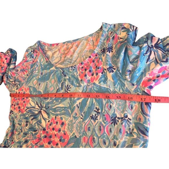 Lilly Pulitzer Geanna swing tiered small dress funky bright blue pink print - Picture 4 of 5